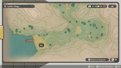 Screenshot from Pokemon Legends Arceus showing a flag on Prelude Beach