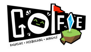 Golfie logo with "roguelike deckbuilding minigolf" slogan