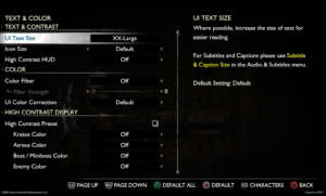 UI text size change example in god of war ragnarok accessibility features