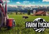 Successful Farming in Farm Tycoon. Cover shows a red tractor on the right of a field. In teh distance is a cow and a brown barn. On the right is a white drawing of a farm with the words Farm Tycoon