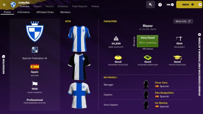 FM23 Challenges - Screenshot of Deportivo team information