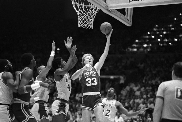 Larry Bird build - Bird attempting a shot against the Lakers