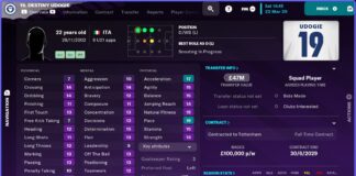 Destiny Udogie Attributes in Football Manager 23 - Used in list of Best young left backs in FM23