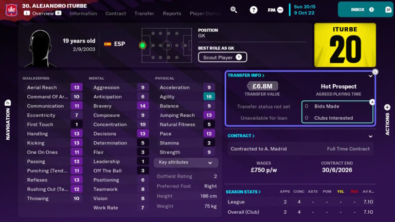 Image of Alejandro Iturbe stats for list of budget wonderkids in FM23