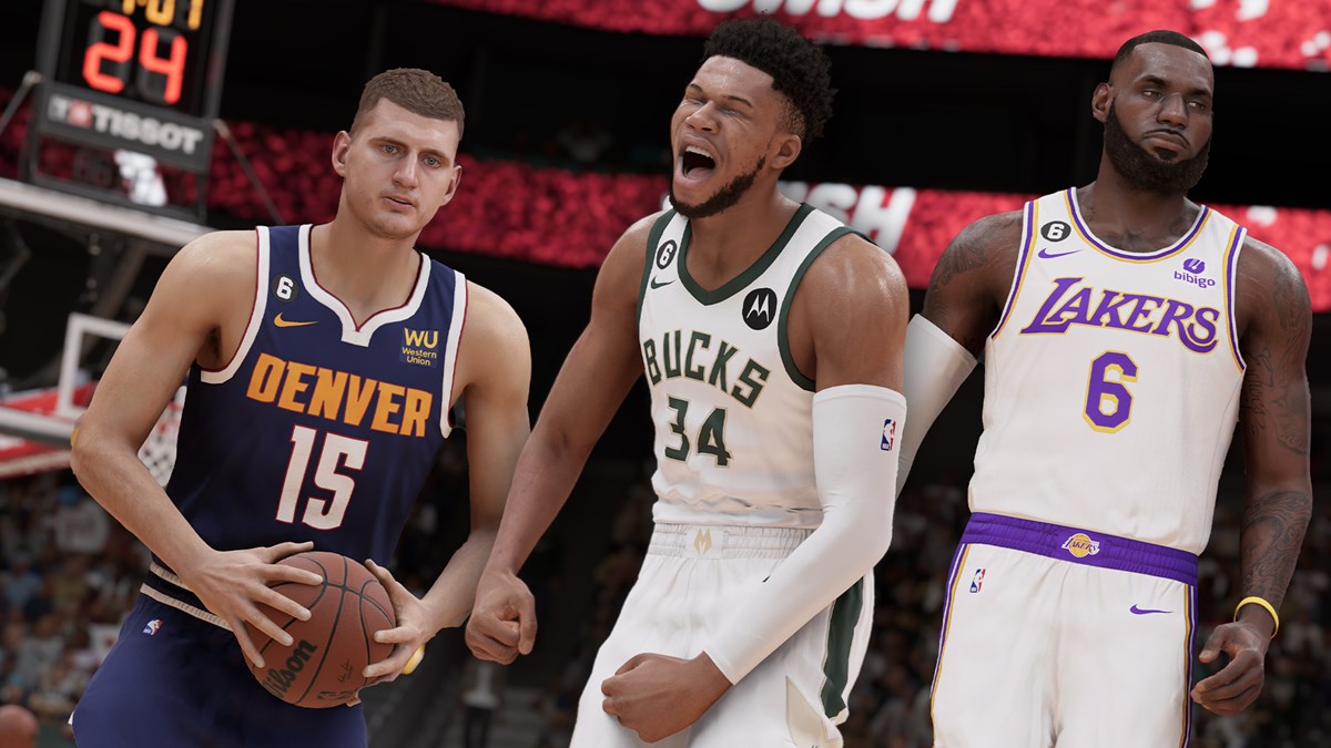 Seth Curry build - promotional image showing Lebron James, Nikola Jokic and Giannis Antetekounmpo