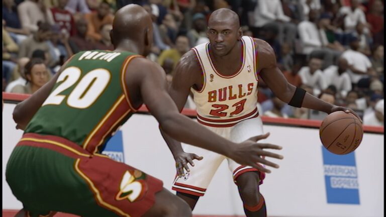 NBA 2K23 Best Playmaking Badges - Image of Michael Jordan sizing up a defender